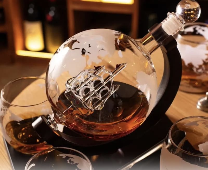 Globe Whisky set - Luksuzni stakleni globus + čaše + ledeno kamenje + hvataljke i pribor