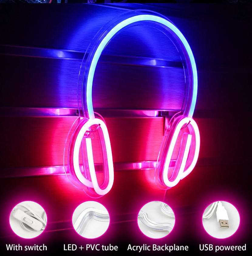 slušalice - svjetleći natpis na zidu led neonska reklama